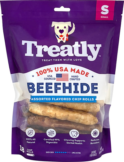 Treatly 100% USA Beefhide Chip Rolls, Chicken/Beef, 5 in-18 pk - Rawhide/ Body Parts