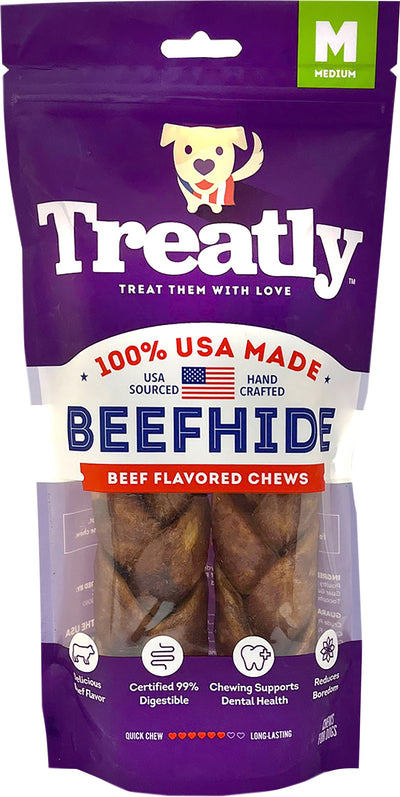 Treatly 100% USA Beefhide Braids, Beef, 7 in-2 pk - Rawhide/ Body Parts