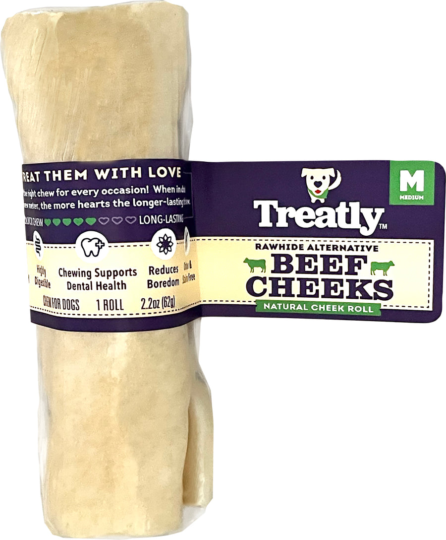 Treatly American Beef Cheek Roll, Natural, md-4 in - Rawhide/ Body Parts