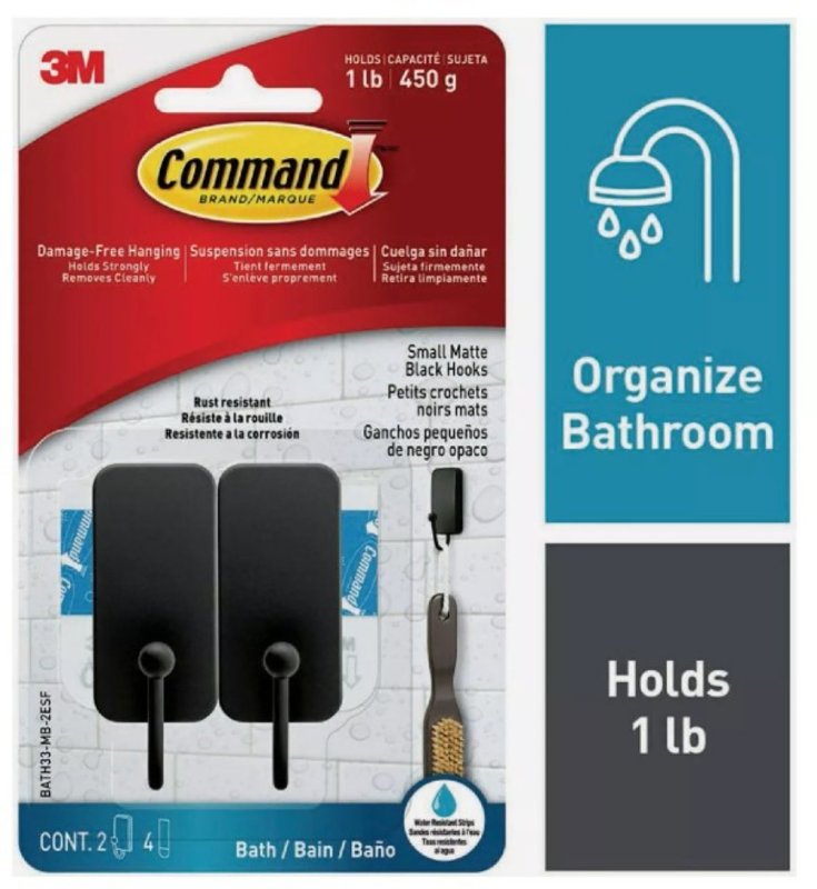 Command BATH33-MB-2ESF Small Bath Hook