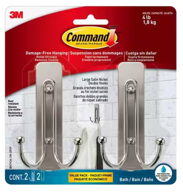 Command BATH36-SN-2ESF Large Bath Hook