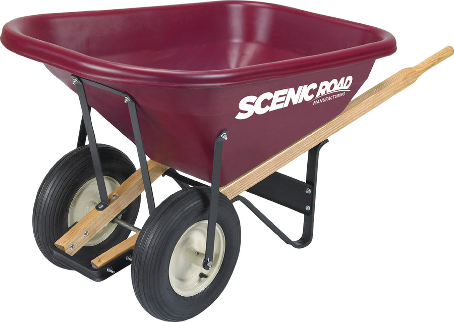 Scenic Road Dual Wheel Wheelbarrow Ribbed Tire, Maroon, 8 Cf - Wheel Barrows