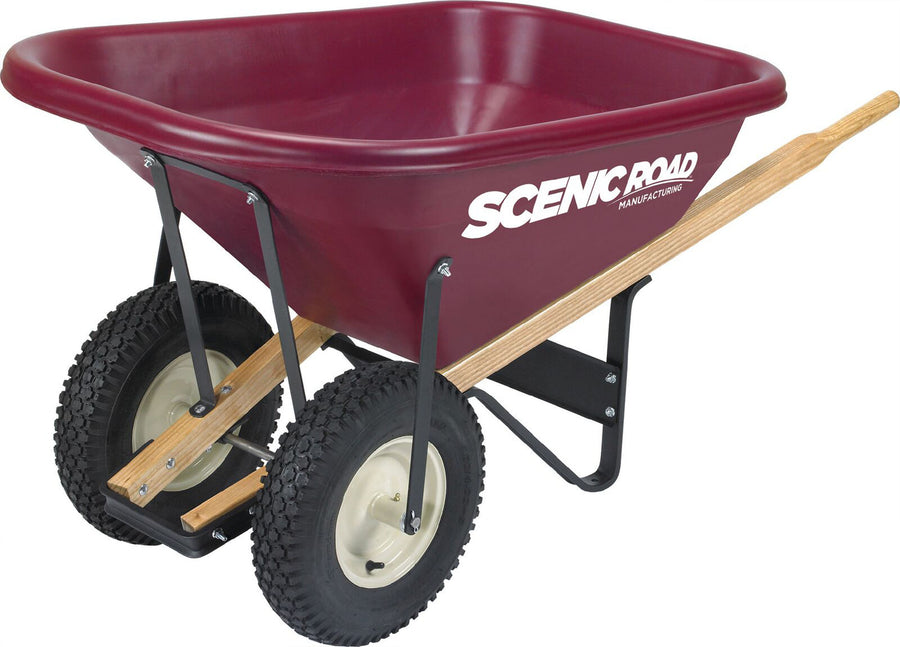 Scenic Road Dual Wheel Wheelbarrow Knobby Tire, Maroon, 8 Cf - Wheel Barrows