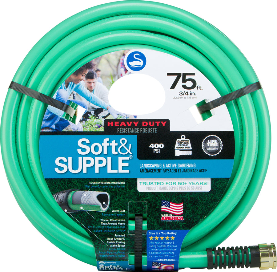 Swan Soft & Supple Heavy Duty Hose, Green, 3/4 in x 75 ft - Garden Hose