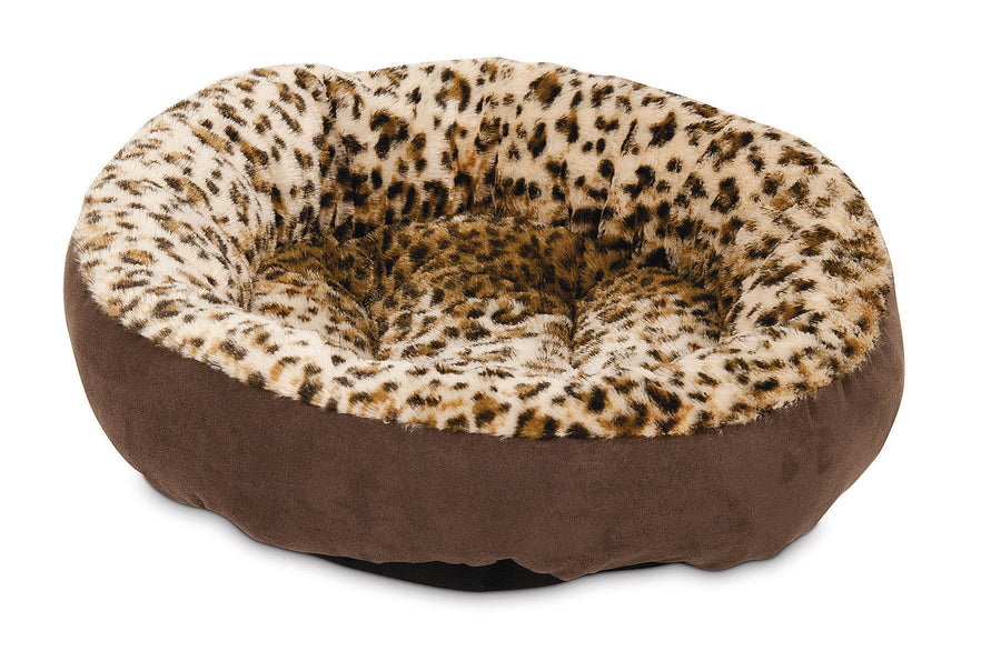 Aspen Pet Round Animal Print Bed, Brown/Tan, 18x18 in - Beds