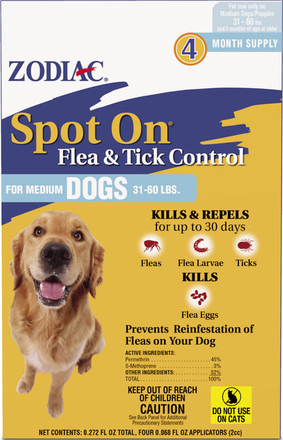 Zodiac Spot on Flea & Tick Control for Dogs, 31-60 lb-4 pk - Topicals