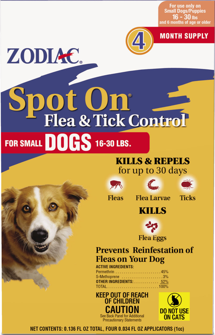 Zodiac Spot on Flea & Tick Control for Dogs, 16-30 lb-4 pk - Topicals