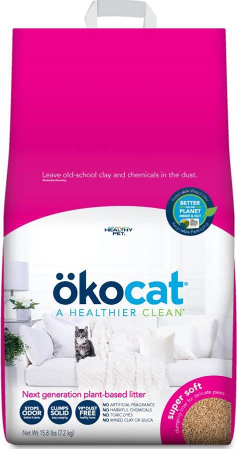Okocat Super Soft Clumping Wood Cat Litter, 15.8 lb