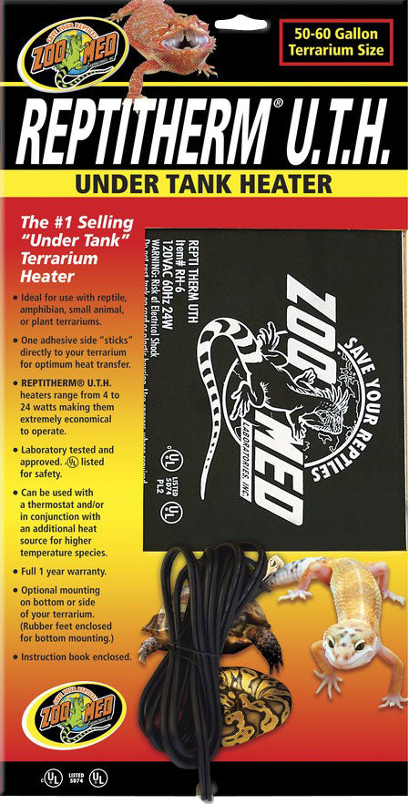 Zoo Med Reptitherm Under Tank Heater, Black, 8x18 in-24 Watt - Undertank