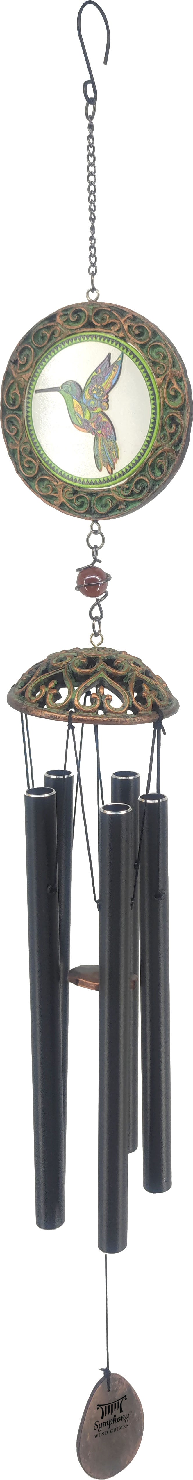 Panacea Products Glass Hummingbird Wind Chime w/ Black Bells, Black, 32 in - Statuary, Wind Spinners/Chimes