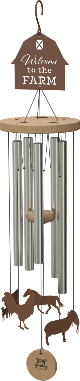 Panacea Products Farm Animal Wind Chime w/ 5 Animal Icons, Rust, 36 in - Statuary, Wind Spinners/Chimes
