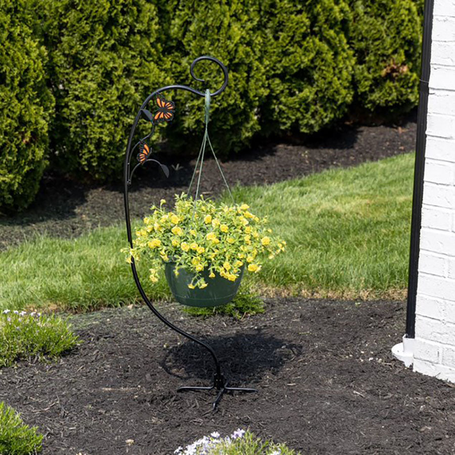 Panacea Products Monarch Butterflies Yard Stake Basket Hanger, Green, 40 in - Plant Stands