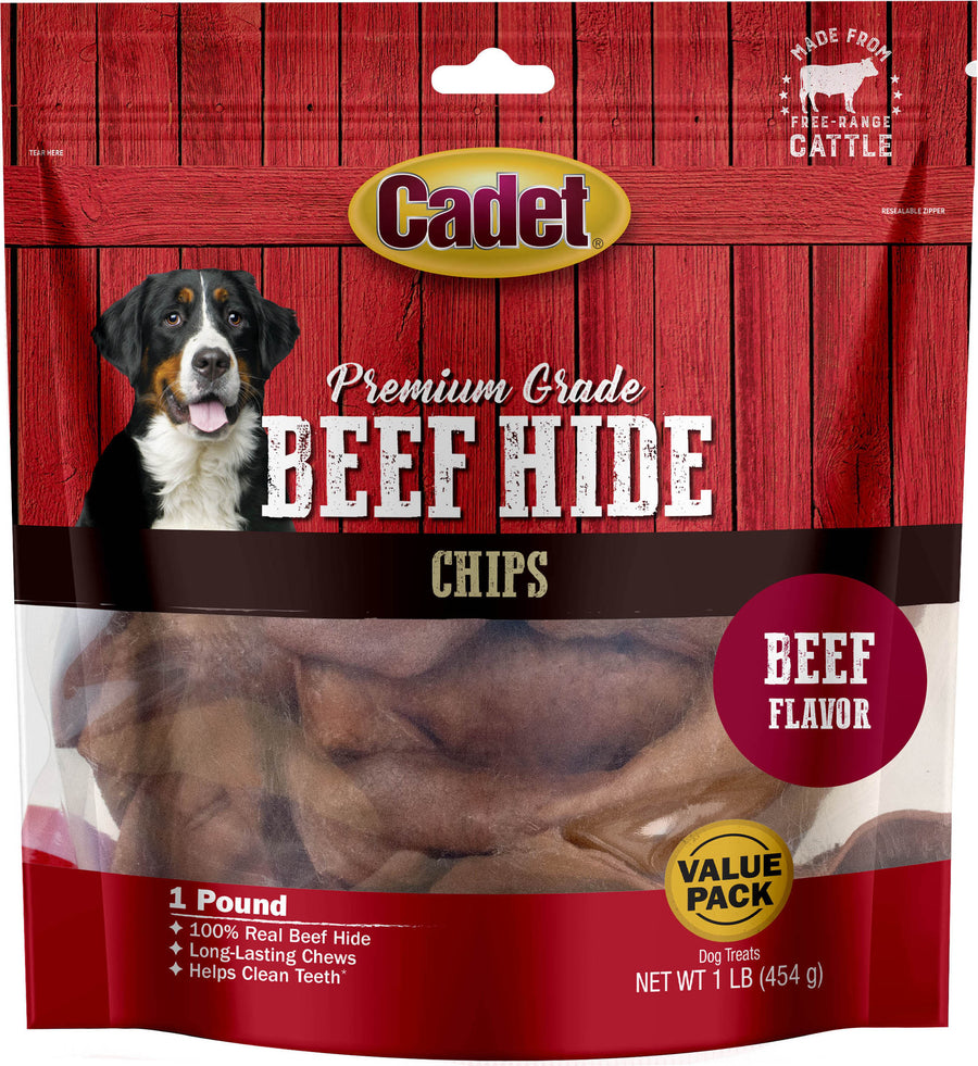 Cadet Premium Grade Rawhide Chips, Beef Basted, 1 lb - Rawhide/ Body Parts