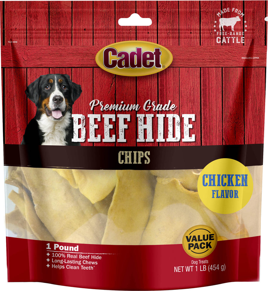 Cadet Premium Grade Rawhide Chips, Chicken Basted, 1 lb - Rawhide/ Body Parts
