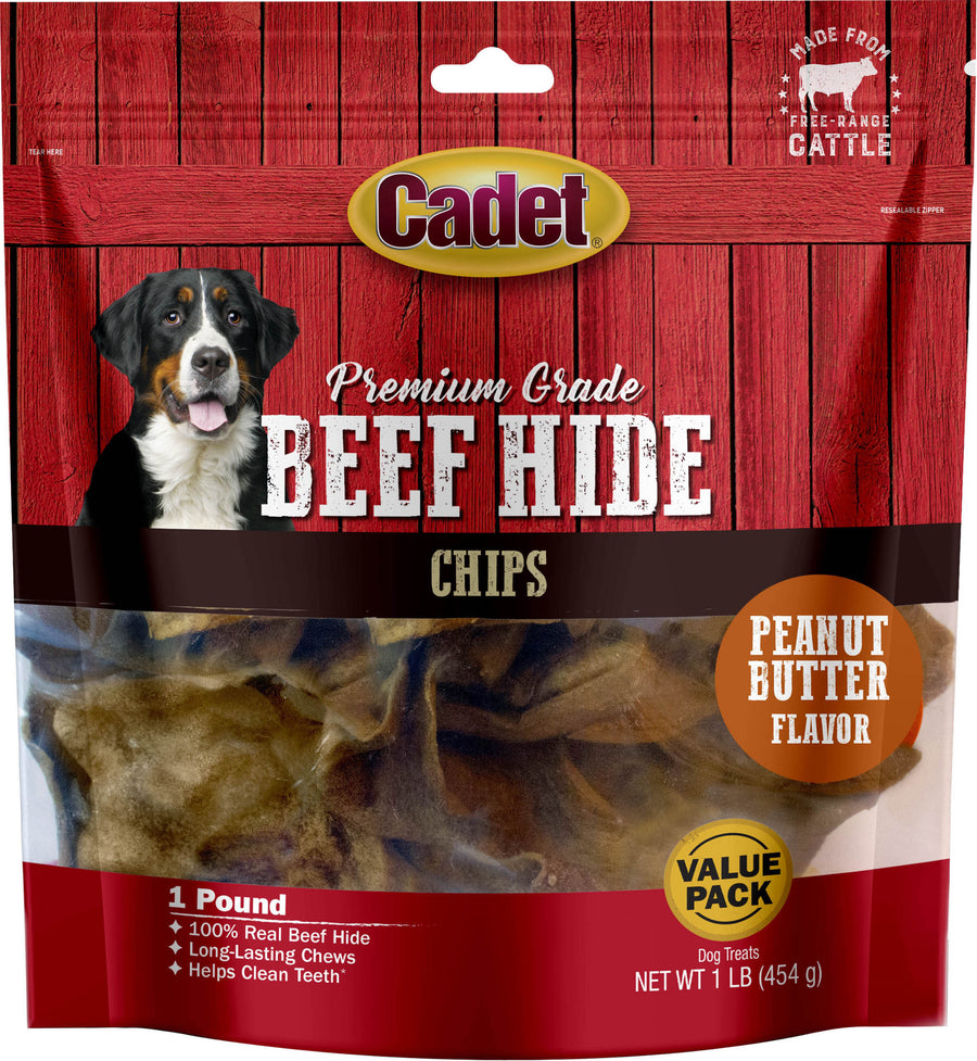 Cadet Premium Grade Rawhide Chips, Peanut Butter Basted, 1 lb - Rawhide/ Body Parts