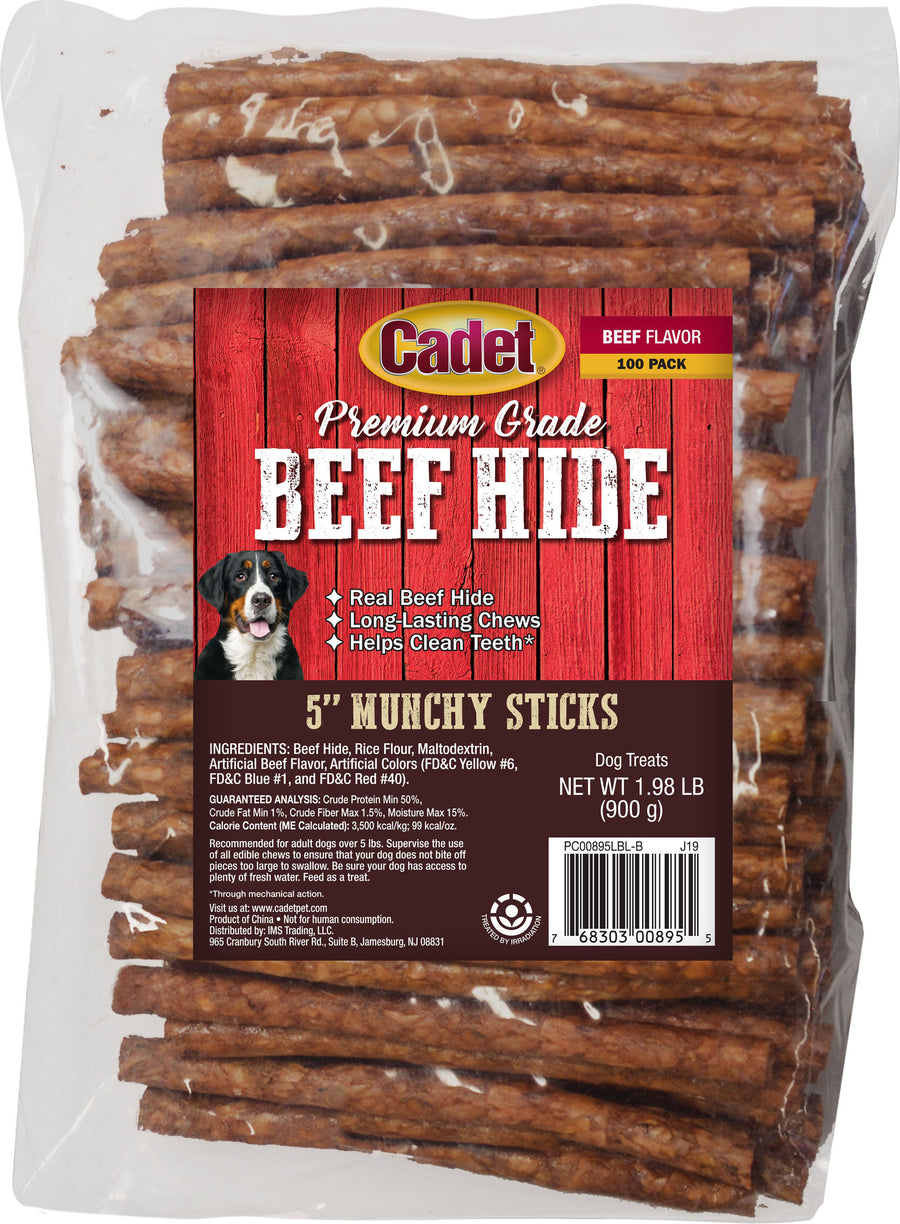 Cadet Gourmet Munchy Rawhide Sticks, Beef, 5 in-100 pk - Rawhide/ Body Parts