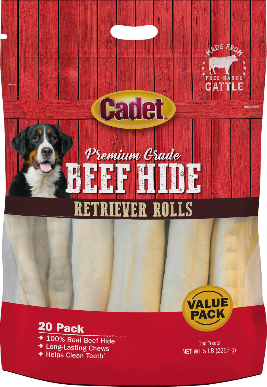 Cadet Retriever Rawhide Rolls, Natural, 20 pk-6 lb - Rawhide/ Body Parts