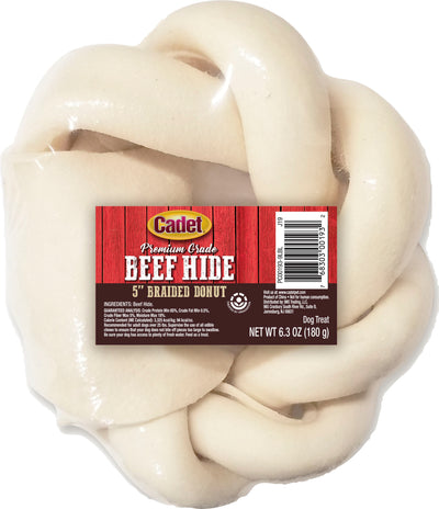 Cadet Gourmet Braided Rawhide Donut, Natural, 5 in - Rawhide/ Body Parts