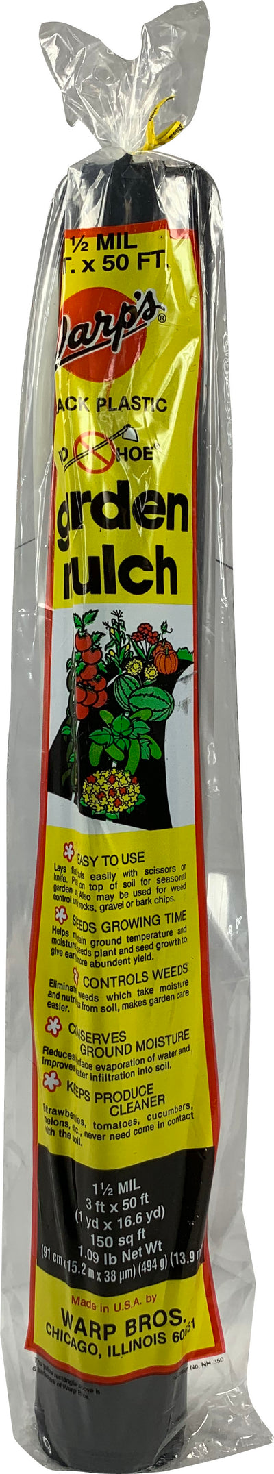 Warp's No-Hoe Garden Mulch 1.5 Mil, Black, 3x50 ft - Fabric