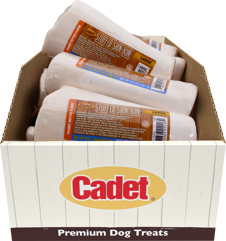 Cadet Stuffed Shin Bone, Peanut Butter, 5-6 in - Rawhide/ Body Parts