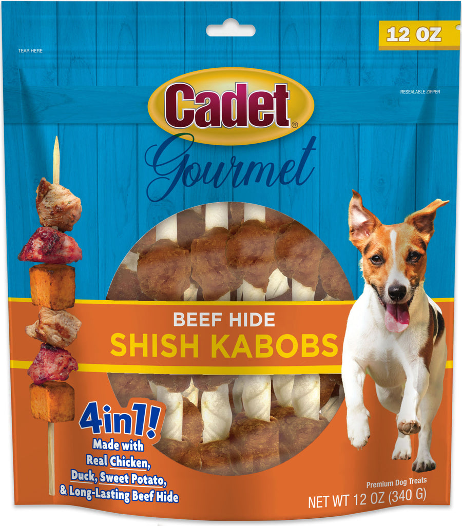 Cadet Gourmet Triple Flavored Shish Kabobs, Chicken/Duck/Sw Pot, 12 oz - Rawhide/ Body Parts