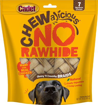 Cadet Chewalicious Rawhide-Free Braids, Chicken, md-3 pk - Long Lasting Chews