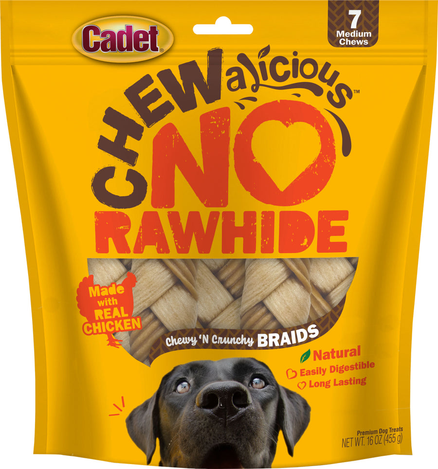 Cadet Chewalicious Rawhide-Free Braids, Chicken, md-3 pk - Long Lasting Chews