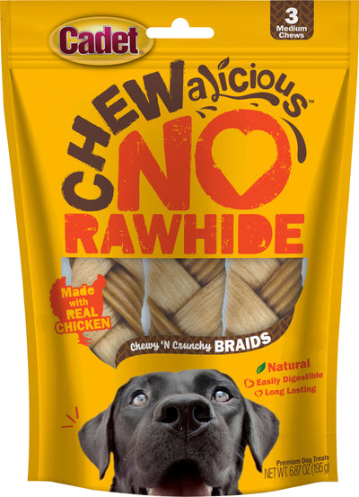 Cadet Chewalicious Rawhide-Free Braids, Chicken, md-7 pk - Long Lasting Chews