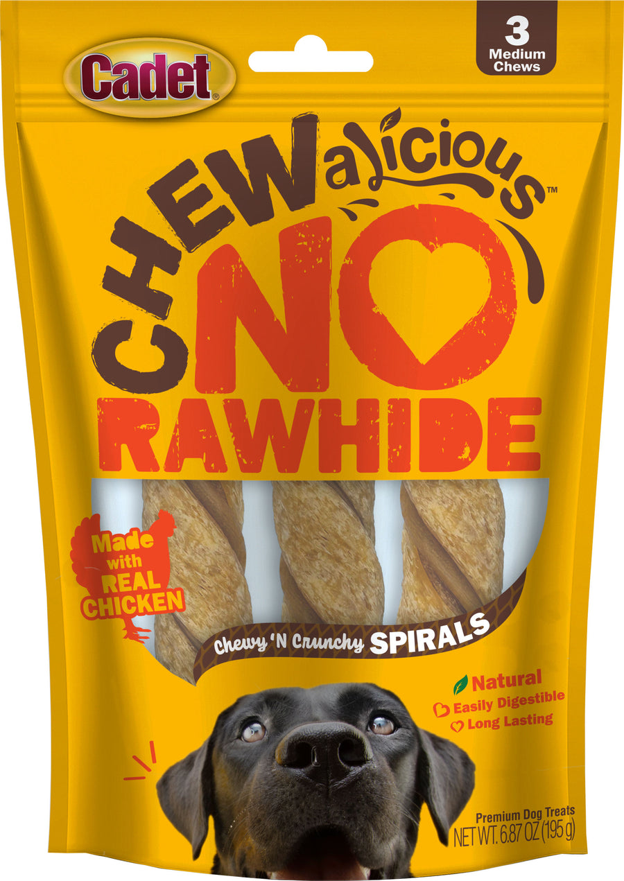 Cadet Chewalicious Rawhide-Free Spiral, Chicken, md-3 pk - Long Lasting Chews