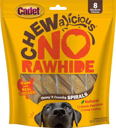 Cadet Chewalicious Rawhide-Free Spiral, Chicken, md-8 pk - Long Lasting Chews