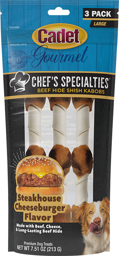 Cadet Chef's Specialties Shish Kabob, Steakhouse Cheeseburger, lg-3 pk - Long Lasting Chews