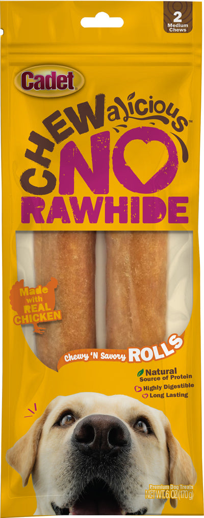 Cadet Chewalicious Rawhide-Free Savory Rolls, Chicken, 2 pk - Long Lasting Chews
