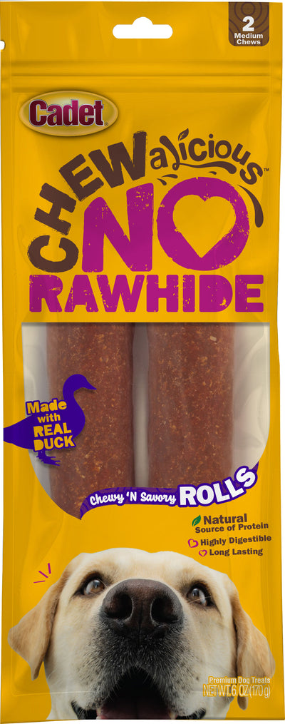 Cadet Chewalicious Rawhide-Free Savory Rolls, Duck, 2 pk - Long Lasting Chews