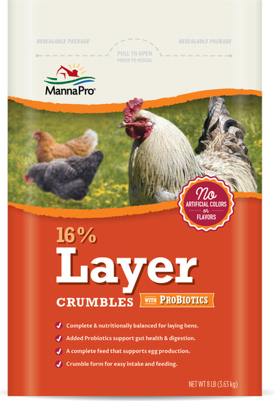 Manna Pro 16% Layer Crumble W/Probiotics, 8 lb - Layer Feed