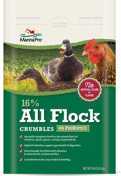 Manna Pro 16% All Flock Crumble W/Probiotics, 8 lb - Nutritional Feed