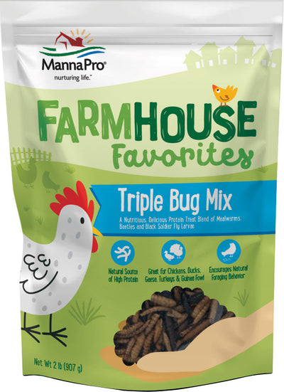 Manna Pro Farmhouse Favorites Triple Bug Mix Poultry Treats, 2 lb - Starter Feed