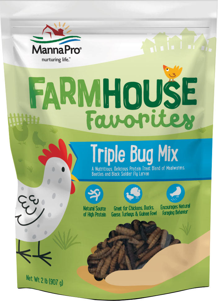 Manna Pro Farmhouse Favorites Triple Bug Mix Poultry Treats, 2 lb - Starter Feed