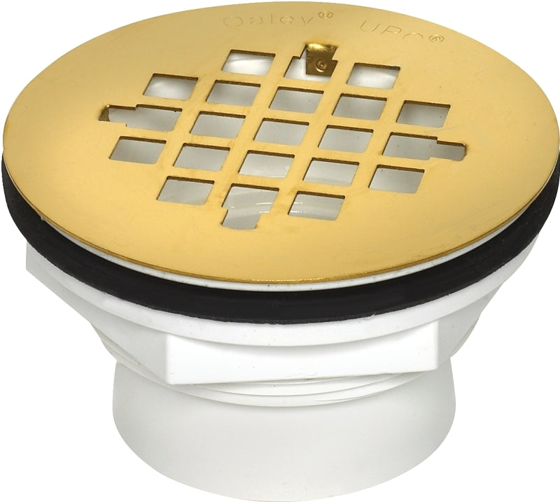 Oatey 42078 Shower Drain with Polished Brass Strainer