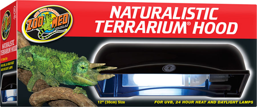 Zoo Med Naturalistic Terrarium Hood, Black, 12 in - Strip Lights