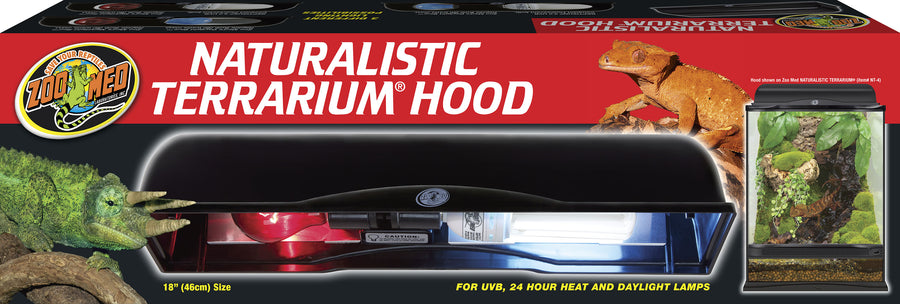 Zoo Med Naturalistic Terrarium Hood, Black, 18 in - Strip Lights