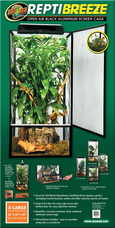 Zoo Med Reptibreeze Open Air Aluminum Screen Cage, Black, xl-24x24x48 in - Wire/Mesh