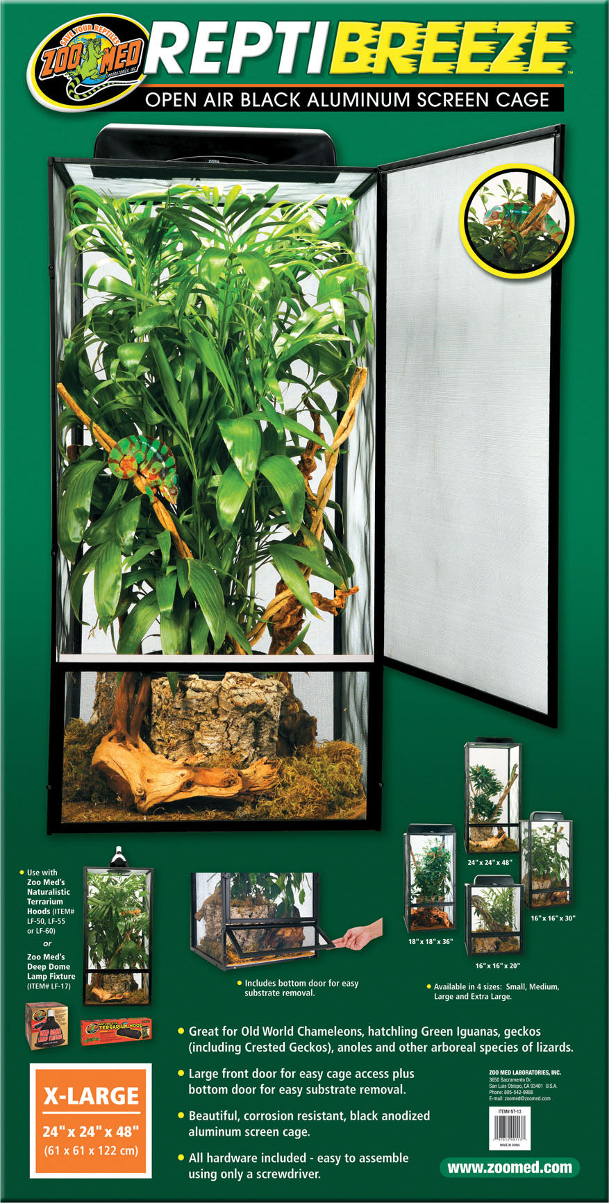 Zoo Med Reptibreeze Open Air Aluminum Screen Cage, Black, xl-24x24x48 in - Wire/Mesh