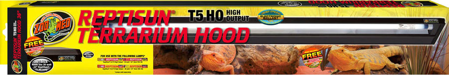 Zoo Med Reptisun t5 Ho with 5.0 Terrarium Hood, Black, 36 in - Strip Lights