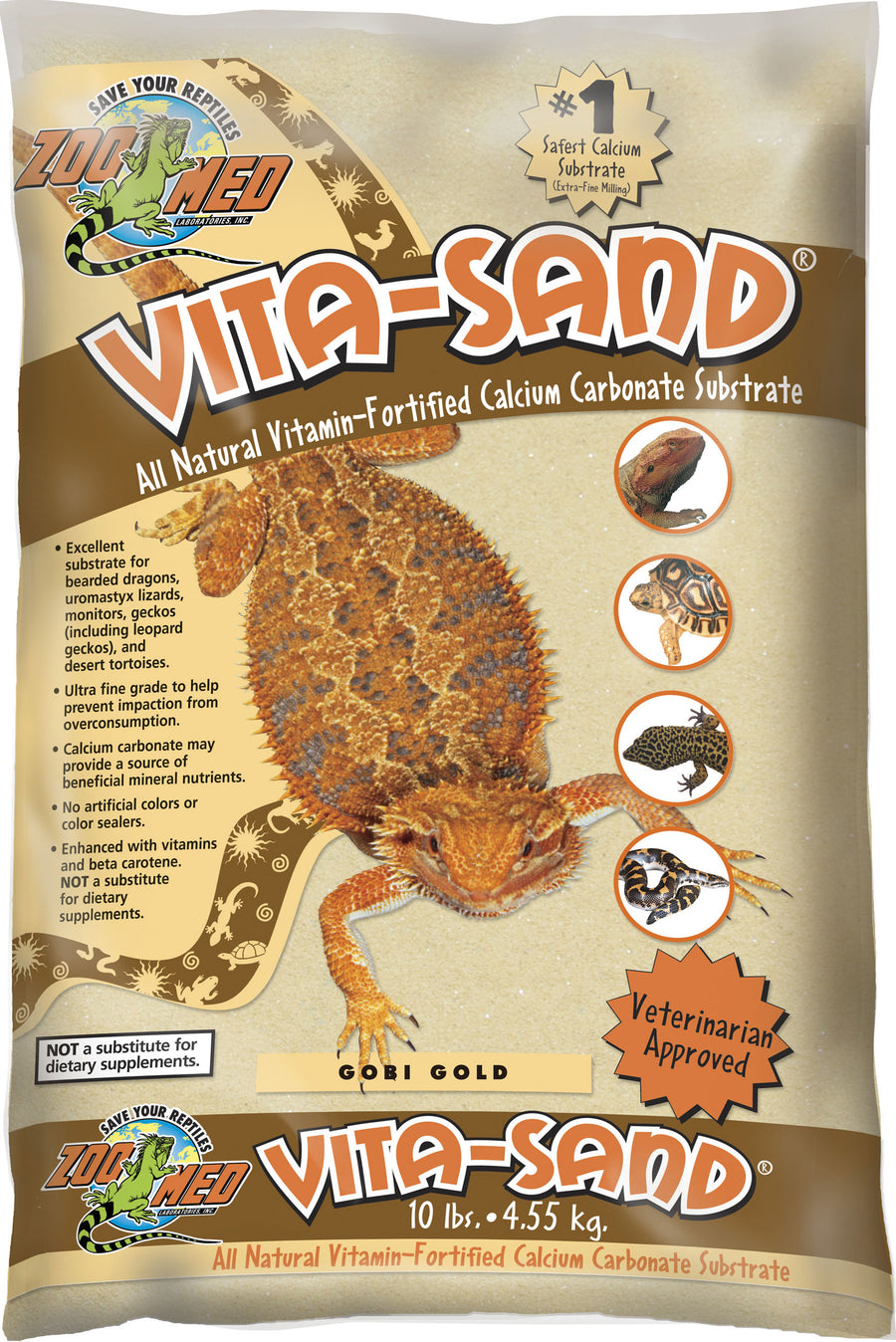 Zoo Med Vita-Sand Calcium Carbonate Substrate, Gobi Gold, 10 lb