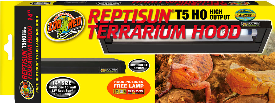 Zoo Med Reptisun t5 Ho with 5.0 Terrarium Hood, Black, 14 in - Strip Lights
