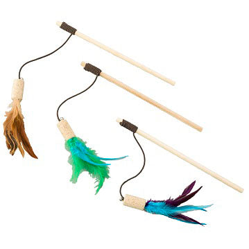 Spot Cat-Bernet Cork Teaser Wand W/Feathers, Assorted, 36 in - Interactive
