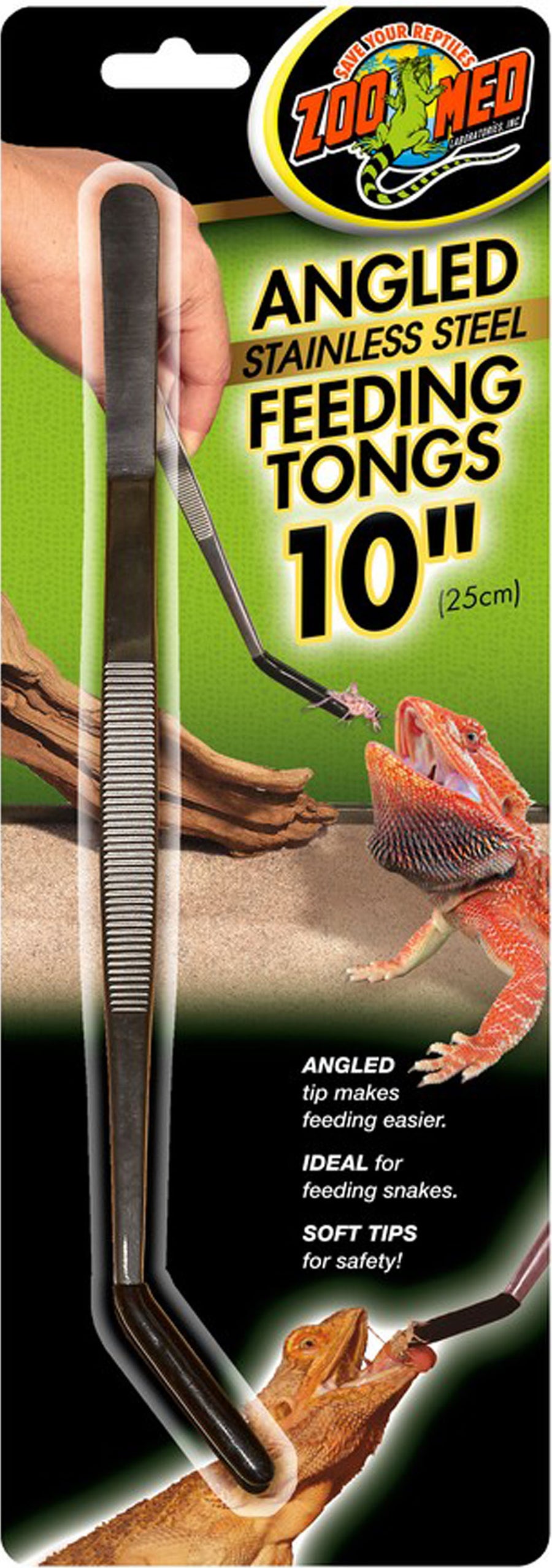 Zoo Med Angled Stainless Steel Feeding Tongs, Silver, 10 in - Accessories