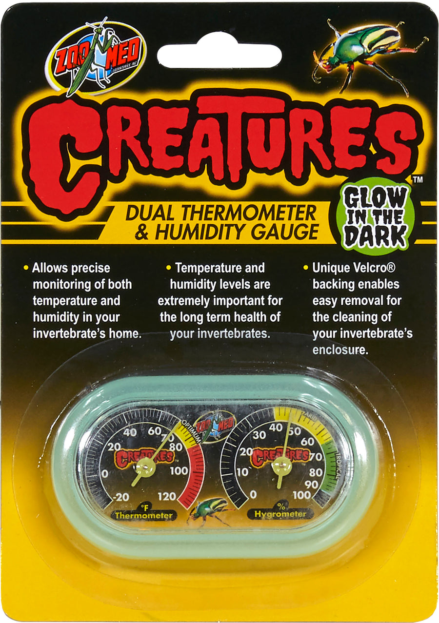 Zoo Med Creatures Dual Thermometer & Humidity Gauge, Glow in Dark - Gauges