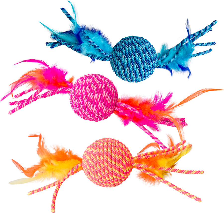 Spot Elasteeez Ball W/Feathers, Assorted, 6 in - Catnip