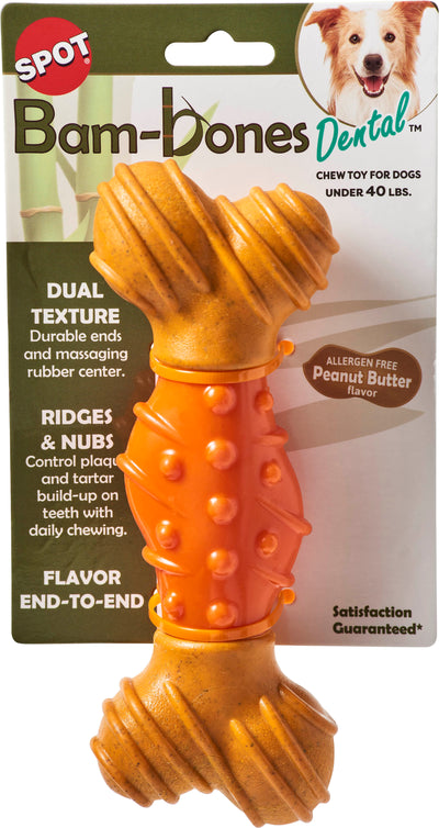 Spot Bambone Dental Bone, Peanut Butter, 7 in - Hard Plastic